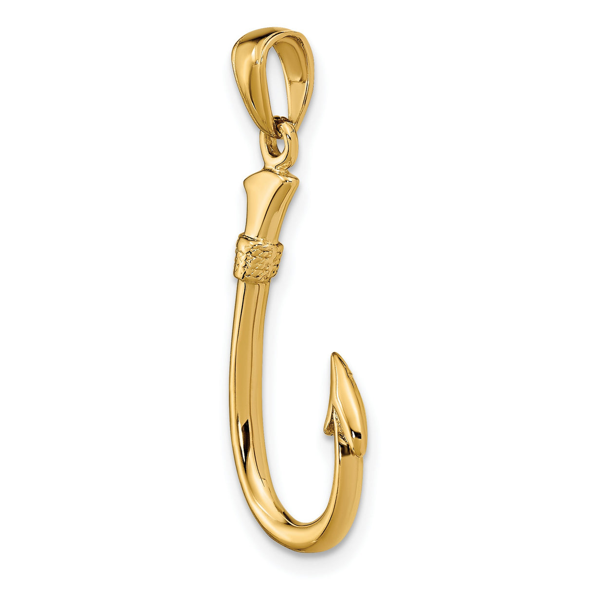 10k Yellow Gold Fish Hook Pendant, Nautical Fishing Charm Symbolizing Strength and Perseverance