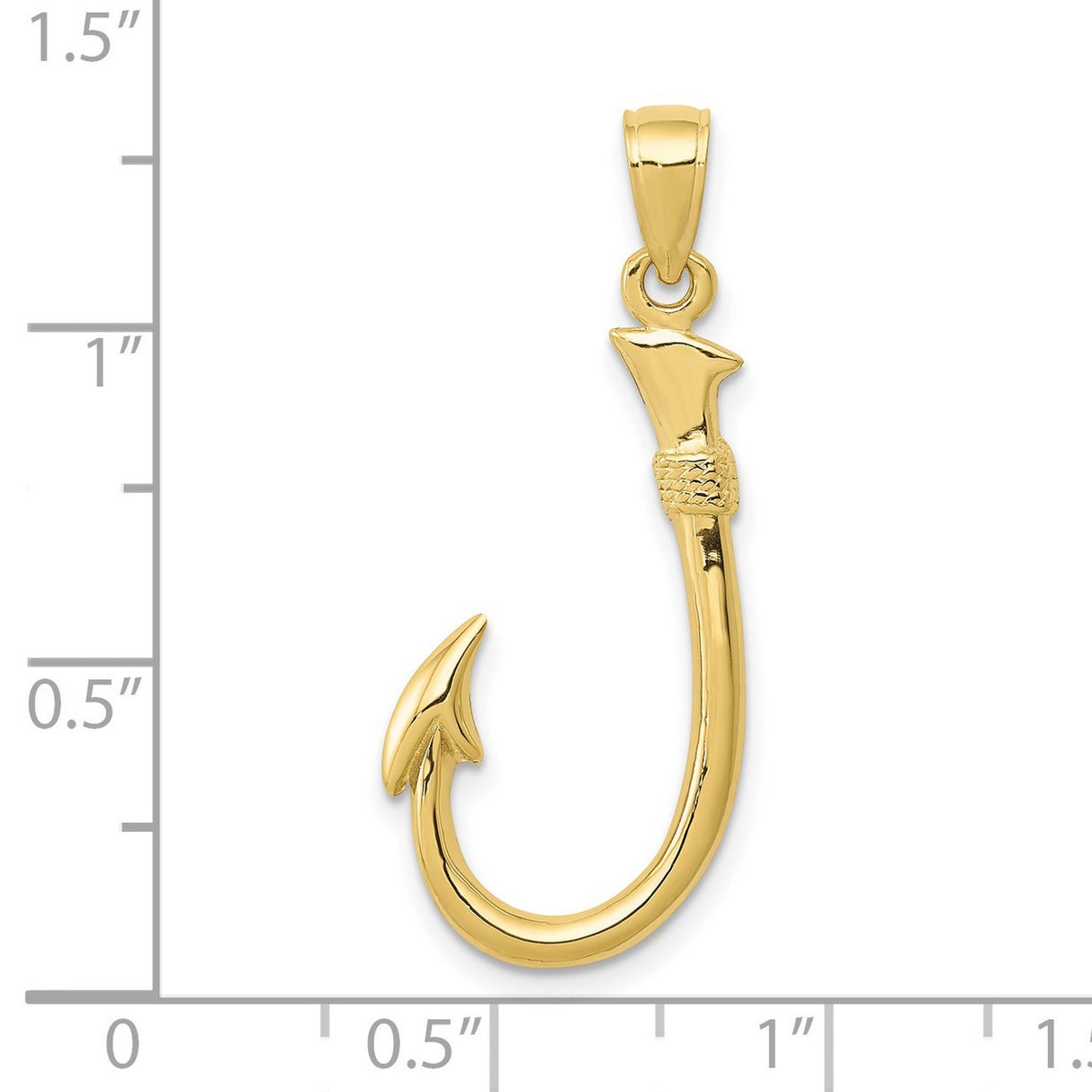 10k Yellow Gold Fish Hook Pendant, Nautical Fishing Charm Symbolizing Strength and Perseverance