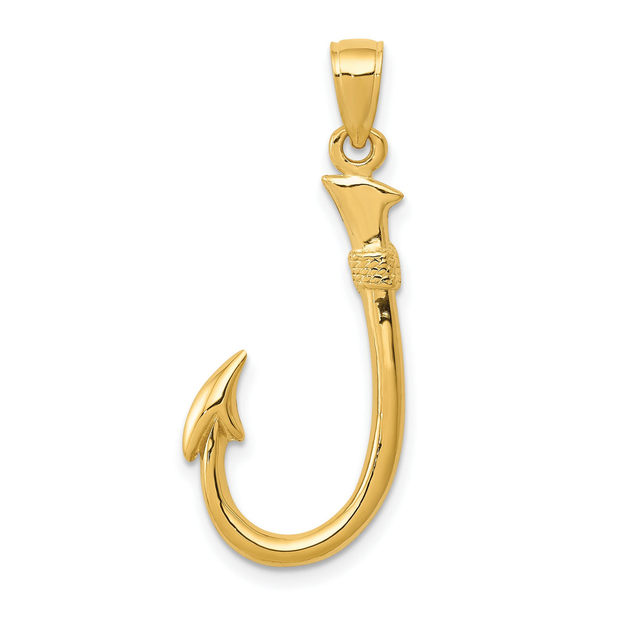 10k Yellow Gold Fish Hook Pendant, Nautical Fishing Charm Symbolizing Strength and Perseverance