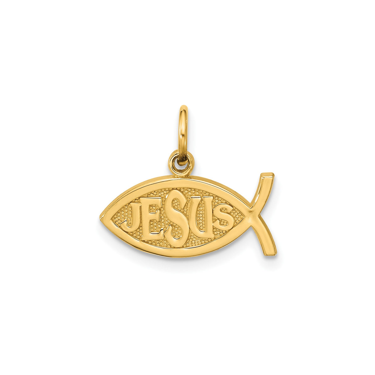 10k Yellow Gold Ichthys Fish Pendant with Raised Jesus Letters, Christian Religious Charm
