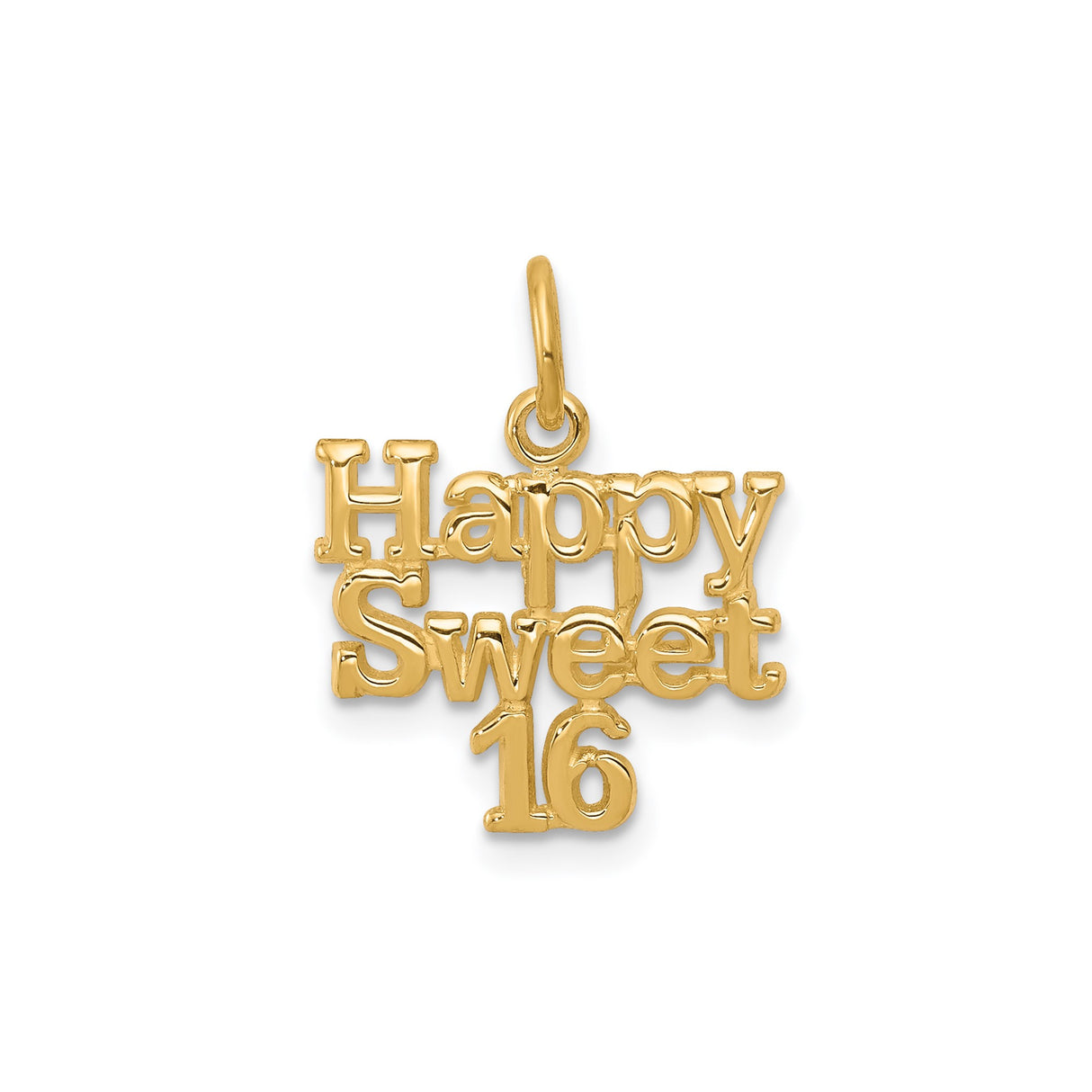 10k Yellow Gold Sweet 16 Pendant with Block Lettering, Polished Birthday Charm for Teen Girls