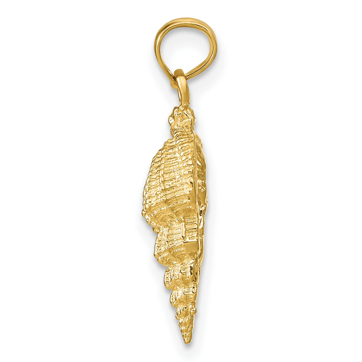 10k Yellow Gold Seashell Pendant, Detailed Conch Shell Nautical Beach Charm for Women