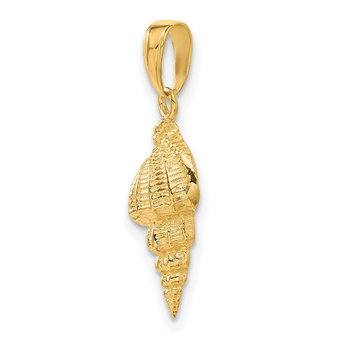 10k Yellow Gold Seashell Pendant, Detailed Conch Shell Nautical Beach Charm for Women