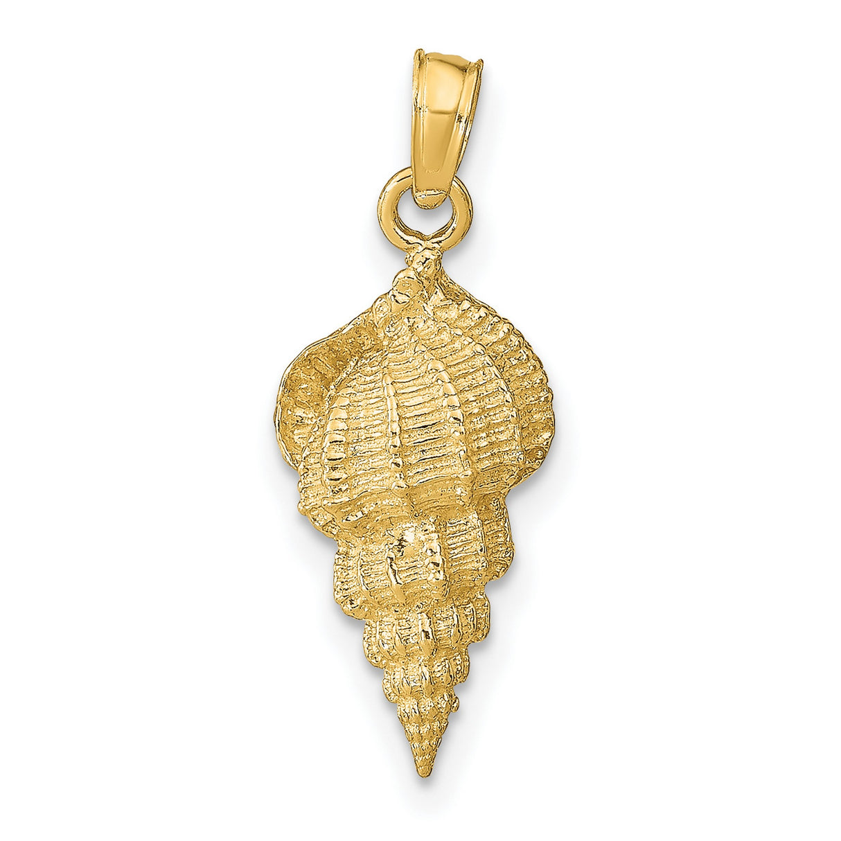 10k Yellow Gold Seashell Pendant, Detailed Conch Shell Nautical Beach Charm for Women