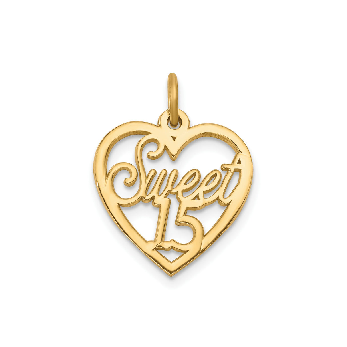 10k Yellow Gold Heart Pendant, Sweet 15 Quinceañera Charm for Teen Girls
