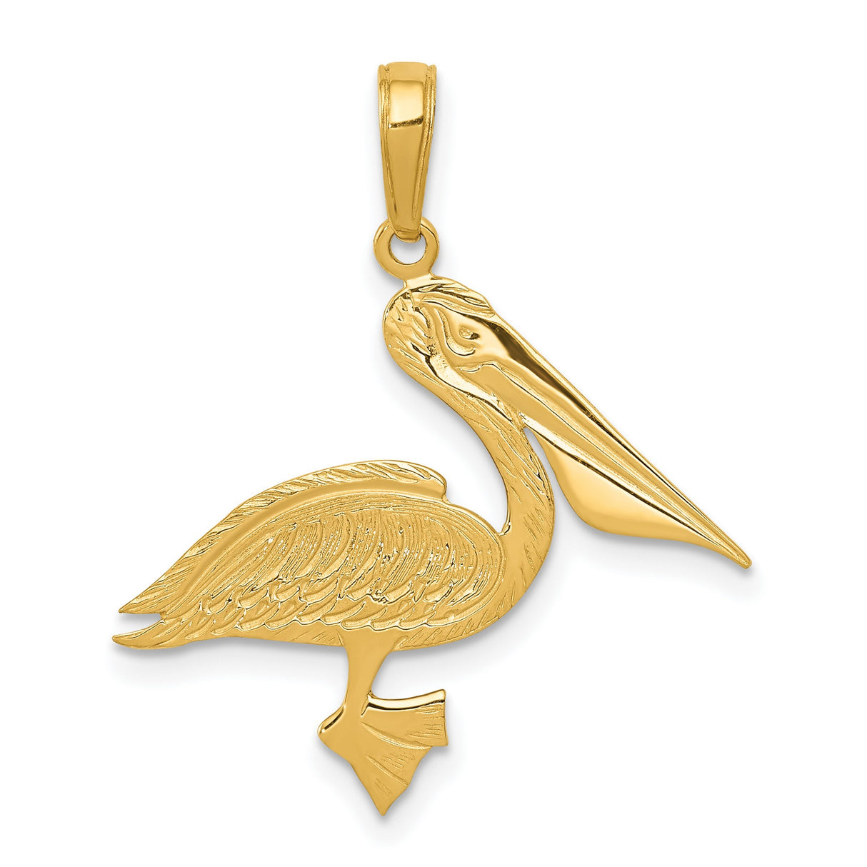 10k Yellow Gold Pelican Pendant, Detailed Bird Design, Nautical Animal Theme for Women or Unisex Wear