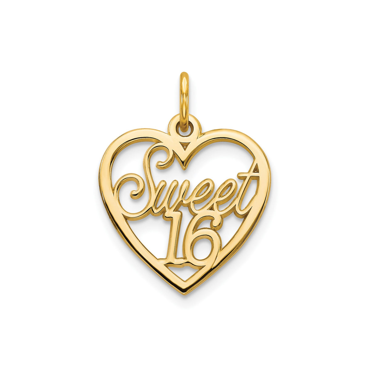 10k Yellow Gold Heart Sweet 16 Pendant, Cutout Milestone Charm for Teen Girls