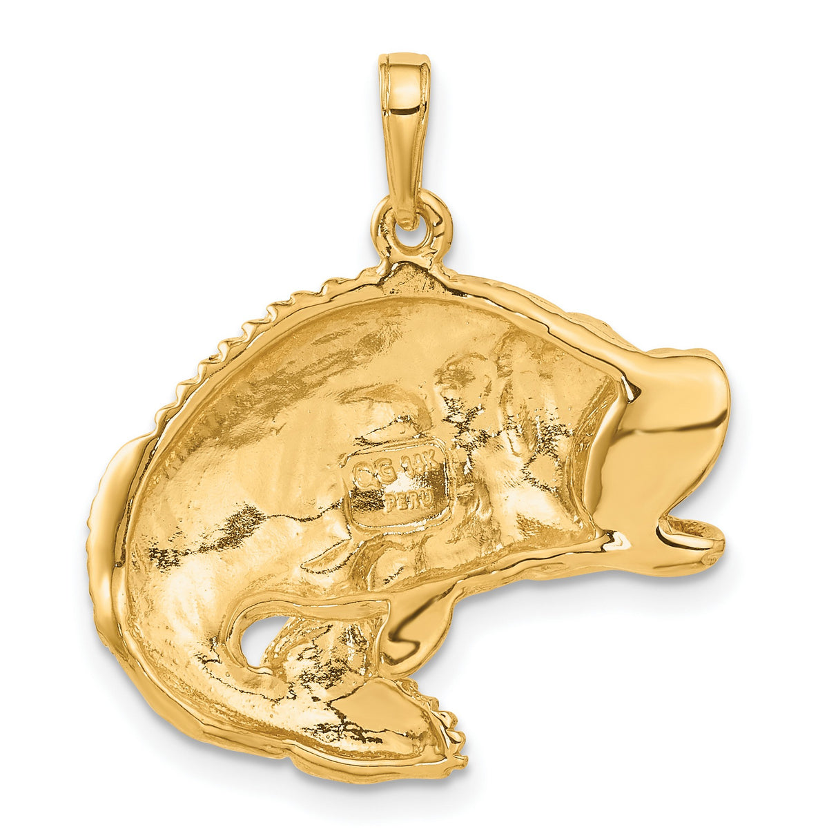 10k Yellow Gold Largemouth Bass Pendant, Realistic Fish Design for Men or Unisex Wear