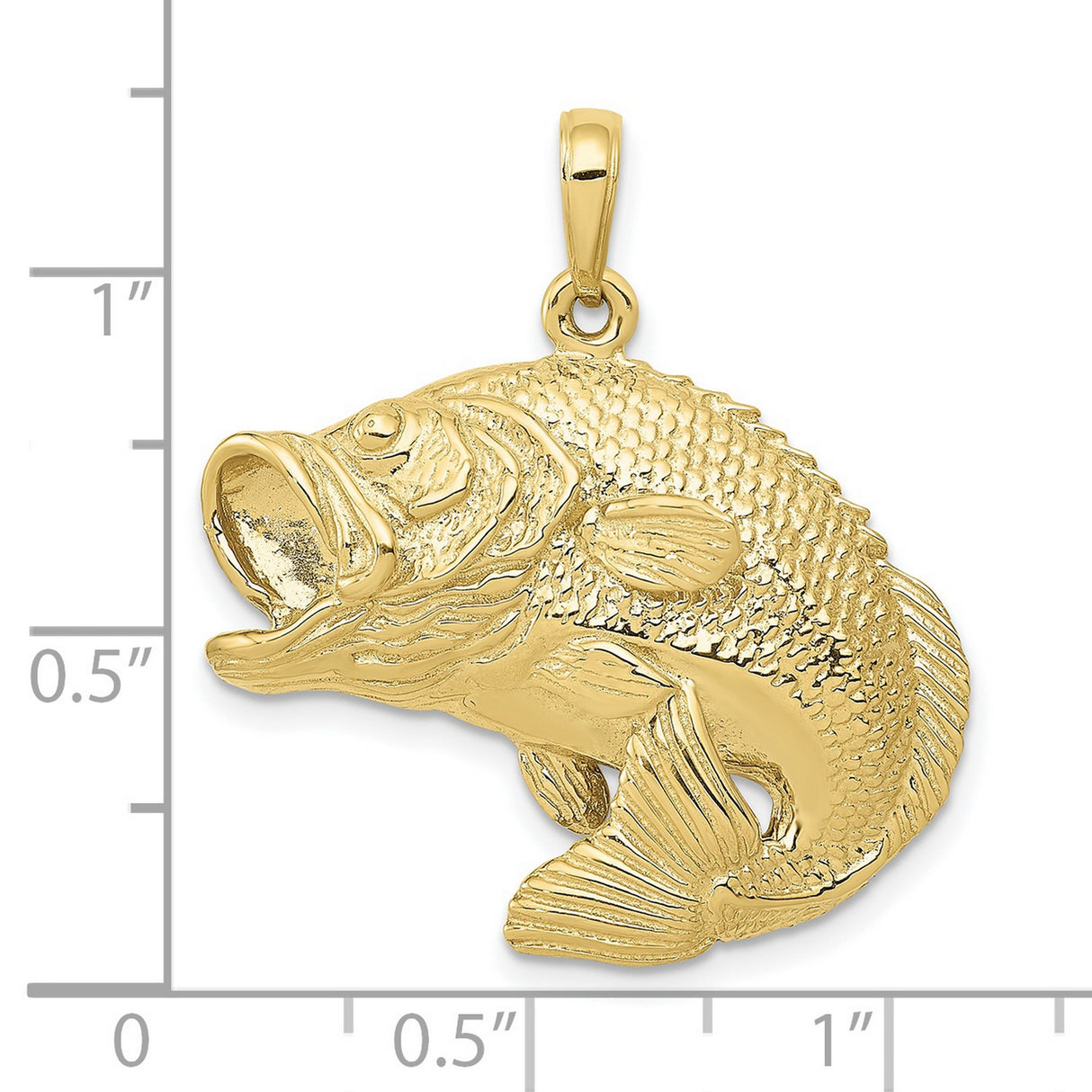 10k Yellow Gold Largemouth Bass Pendant, Realistic Fish Design for Men or Unisex Wear