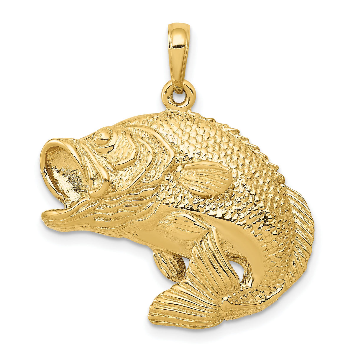 10k Yellow Gold Largemouth Bass Pendant, Realistic Fish Design for Men or Unisex Wear