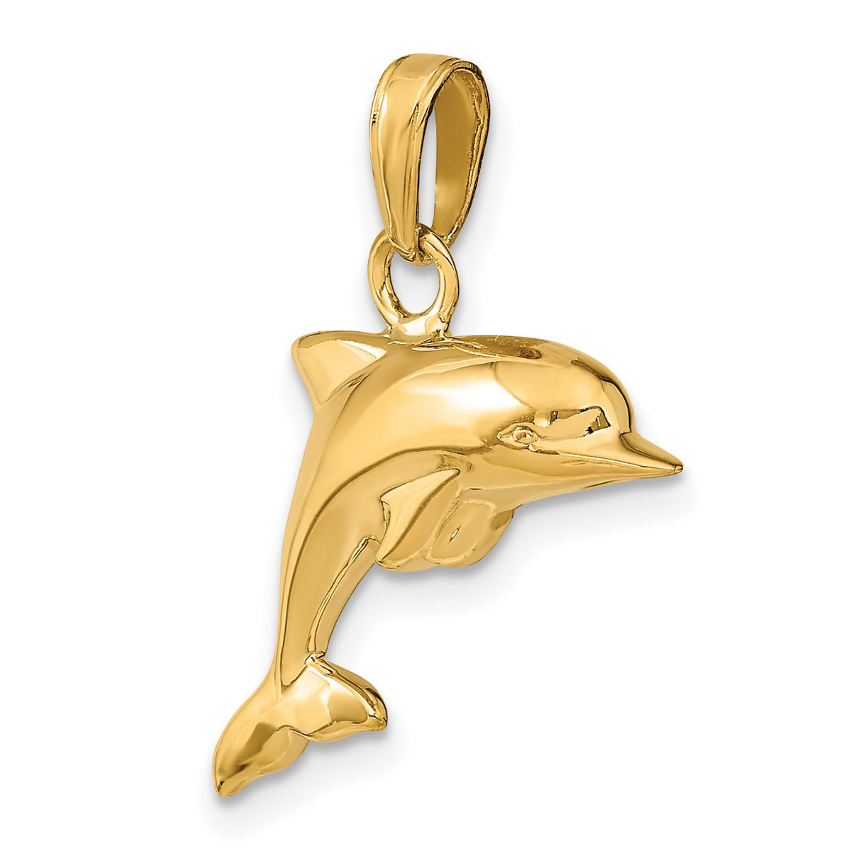 10k Yellow Gold Dolphin Pendant, Sleek Polished Jumping Dolphin Charm, Nautical Marine Life Theme