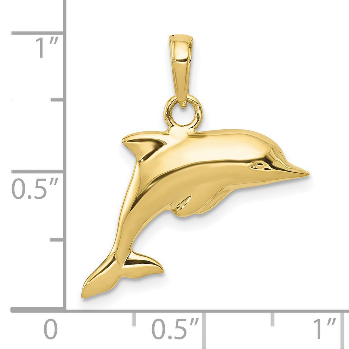 10k Yellow Gold Dolphin Pendant, Sleek Polished Jumping Dolphin Charm, Nautical Marine Life Theme