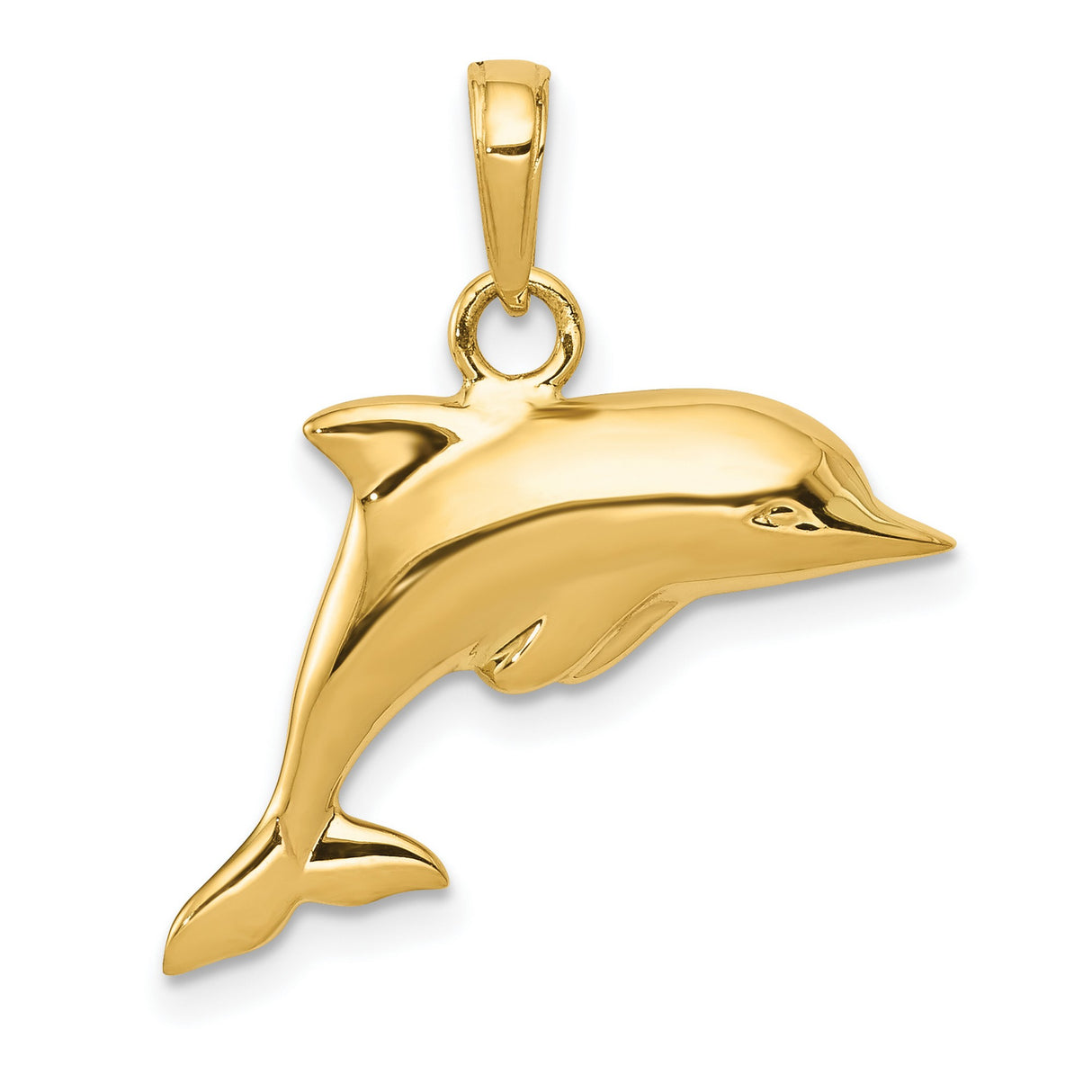 10k Yellow Gold Dolphin Pendant, Sleek Polished Jumping Dolphin Charm, Nautical Marine Life Theme