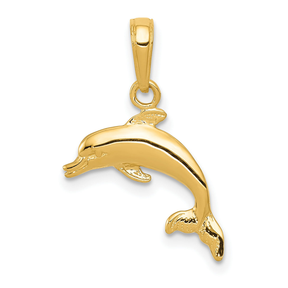 10k Yellow Gold Dolphin Pendant, Jumping Dolphin Design, Marine Life Nautical Charm