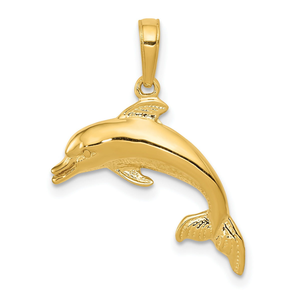 10k Yellow Gold Dolphin Pendant, Jumping Dolphin Charm, Nautical Beach Jewelry for Women or Unisex