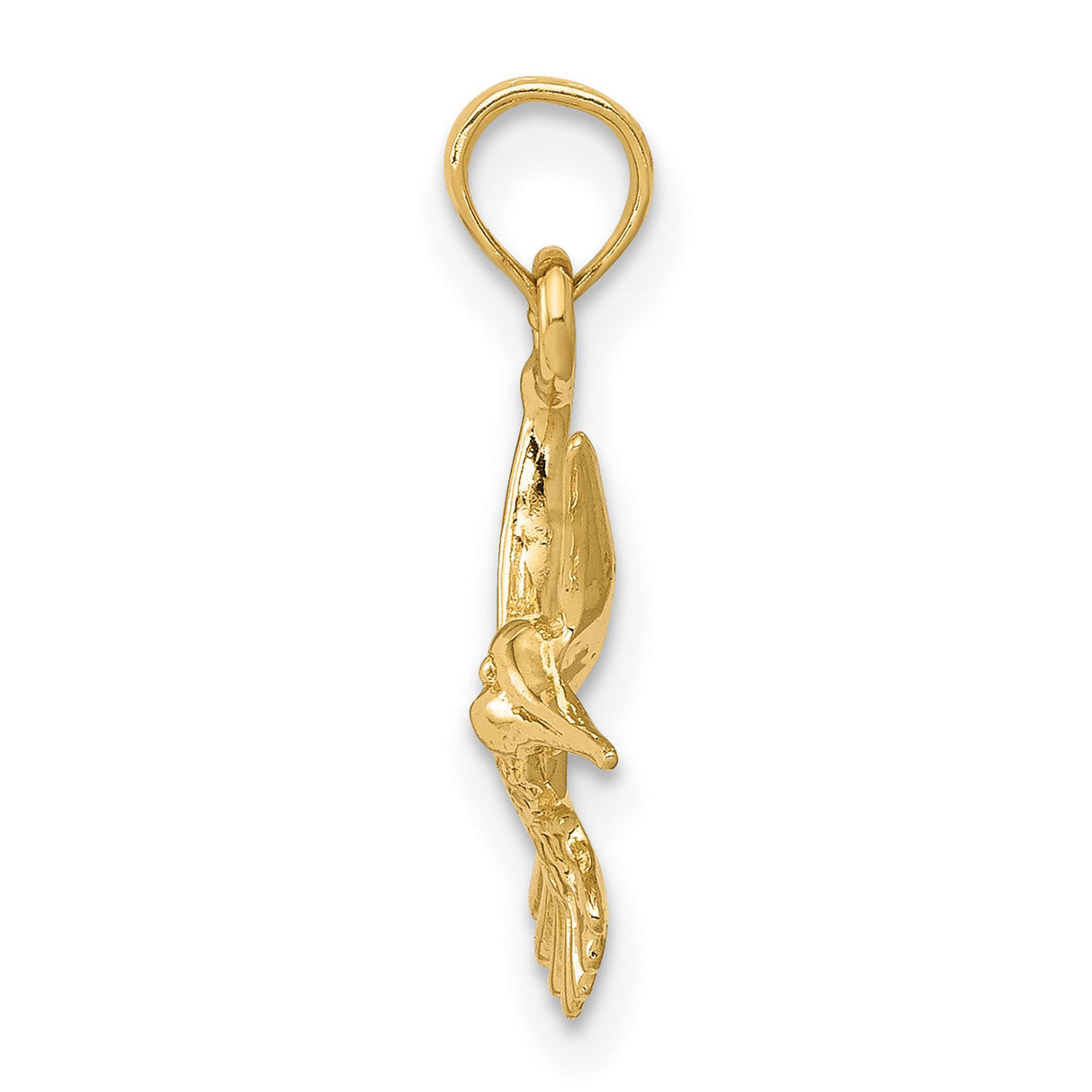 10k Yellow Gold Hummingbird Pendant with Ornate Wings and Feather Detail, Nature-Inspired Bird Charm