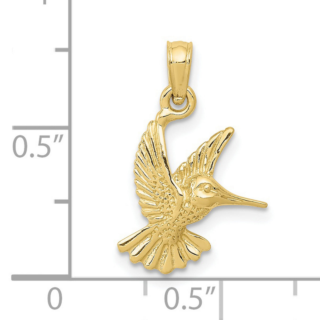 10k Yellow Gold Hummingbird Pendant with Ornate Wings and Feather Detail, Nature-Inspired Bird Charm