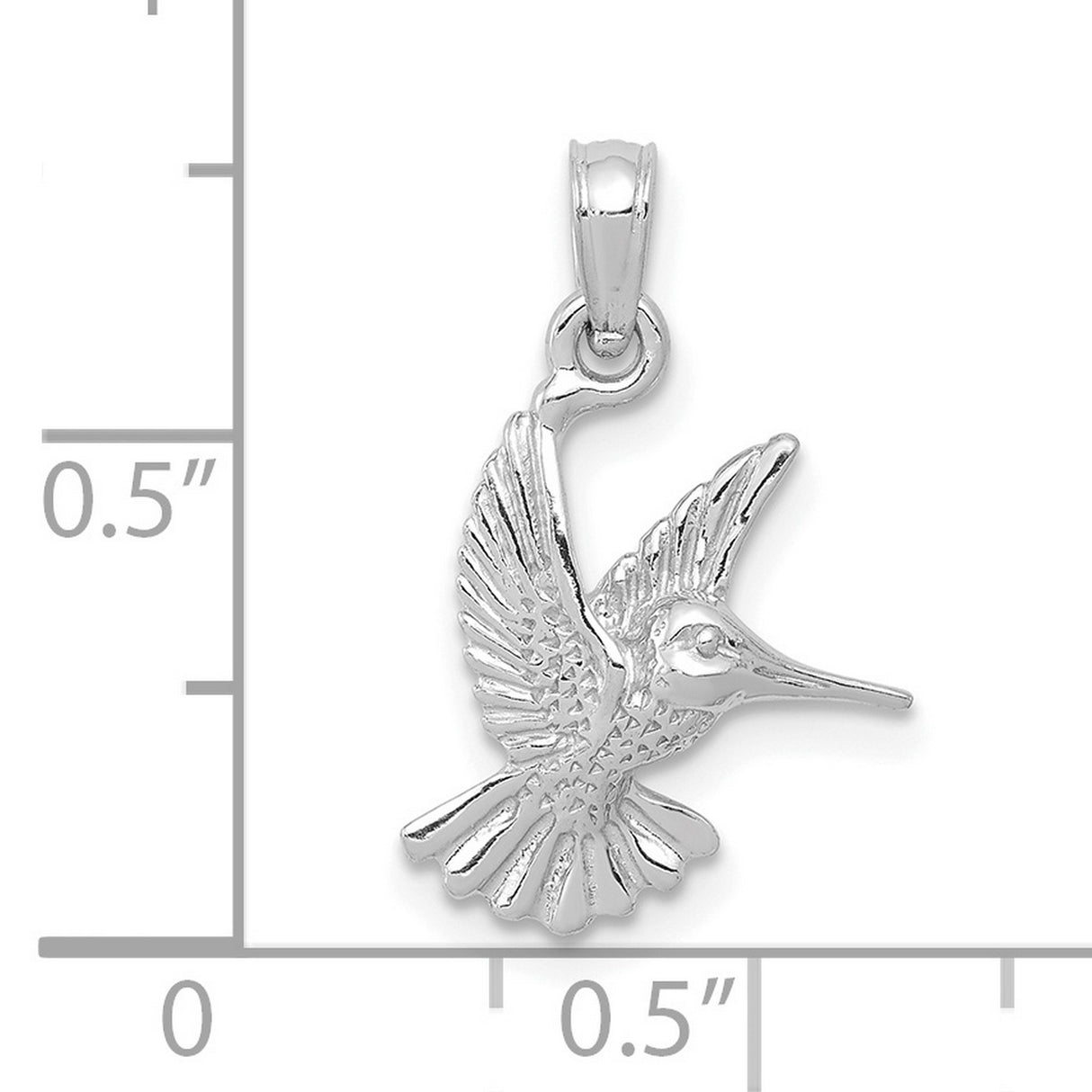 10k White Gold Hummingbird Pendant with Feather Detail and Intricate Wings for Women