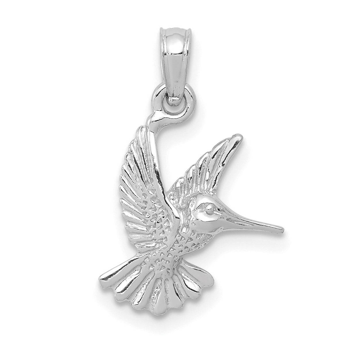 10k White Gold Hummingbird Pendant with Feather Detail and Intricate Wings for Women