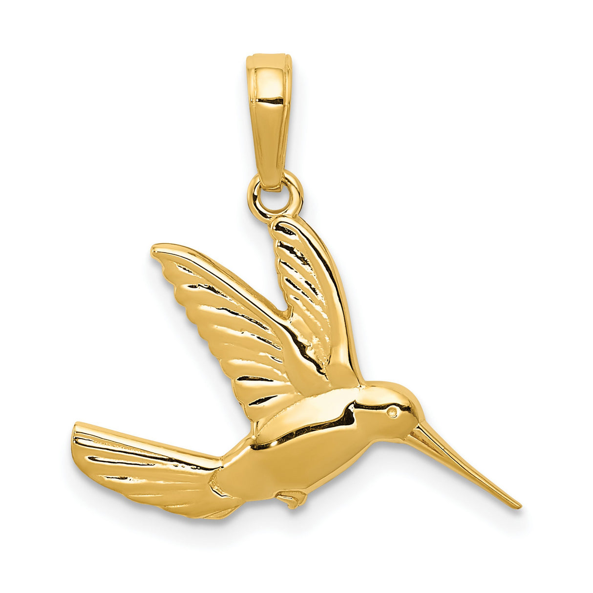 10k Yellow Gold Hummingbird Pendant with Open Wings, Symbol of Joy and Freedom for Women