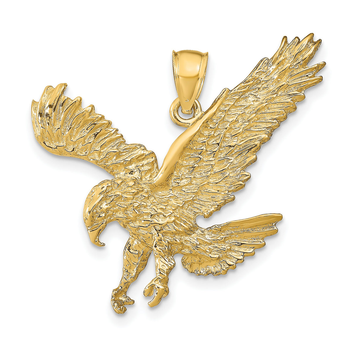 10k Yellow Gold Eagle Pendant with Flying Eagle Design, Spread Wings and Talons, Patriotic Jewelry