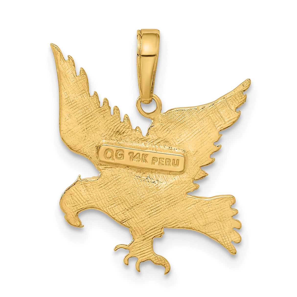 10k Yellow Gold Eagle Pendant with Outstretched Wings, Flying Eagle Charm for Men