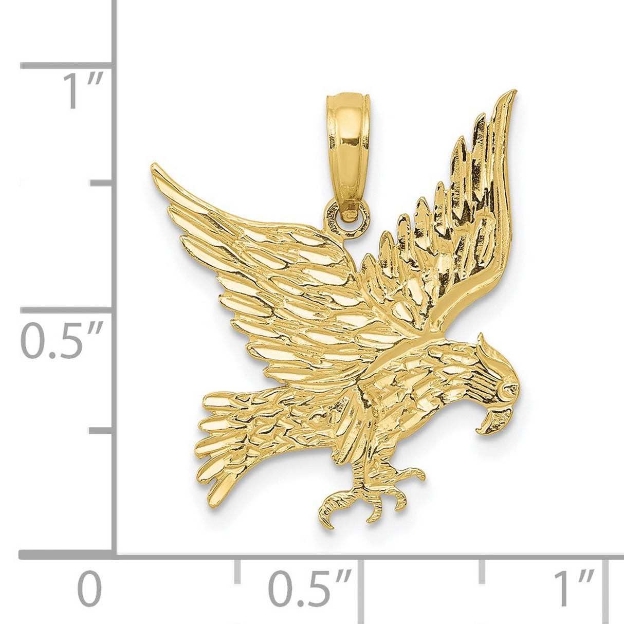 10k Yellow Gold Eagle Pendant with Outstretched Wings, Flying Eagle Charm for Men