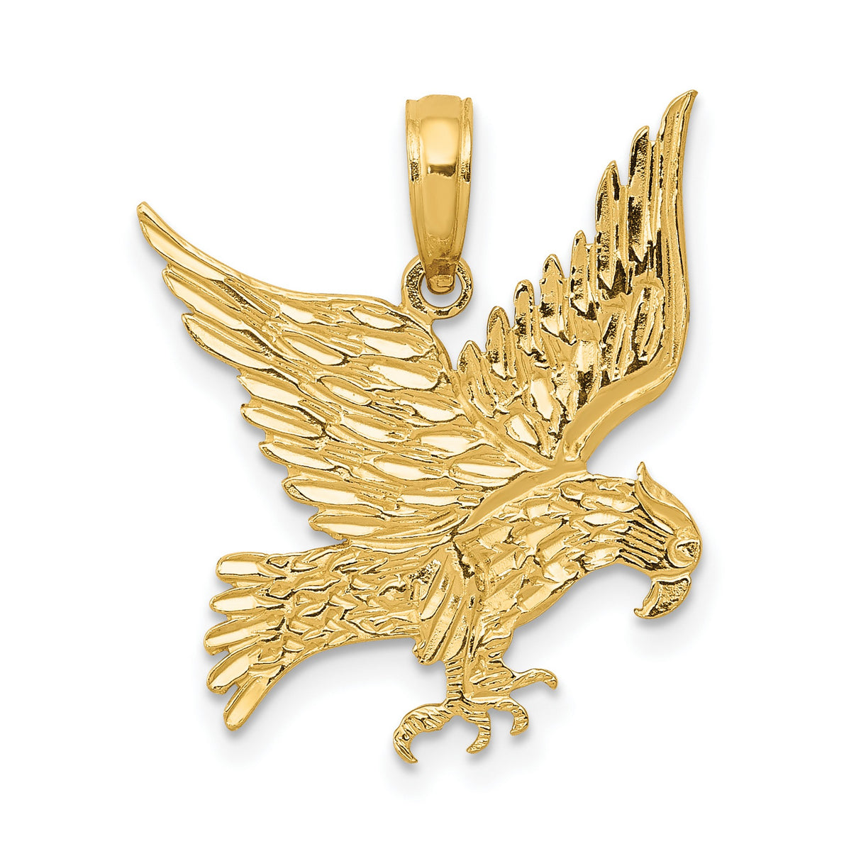 10k Yellow Gold Eagle Pendant with Outstretched Wings, Flying Eagle Charm for Men