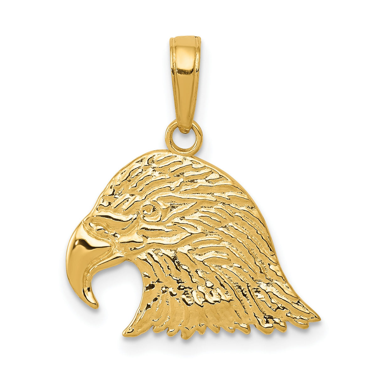 10k Yellow Gold Eagle Head Pendant, Bald Eagle Patriotic Wildlife Charm for Men or Unisex Wear