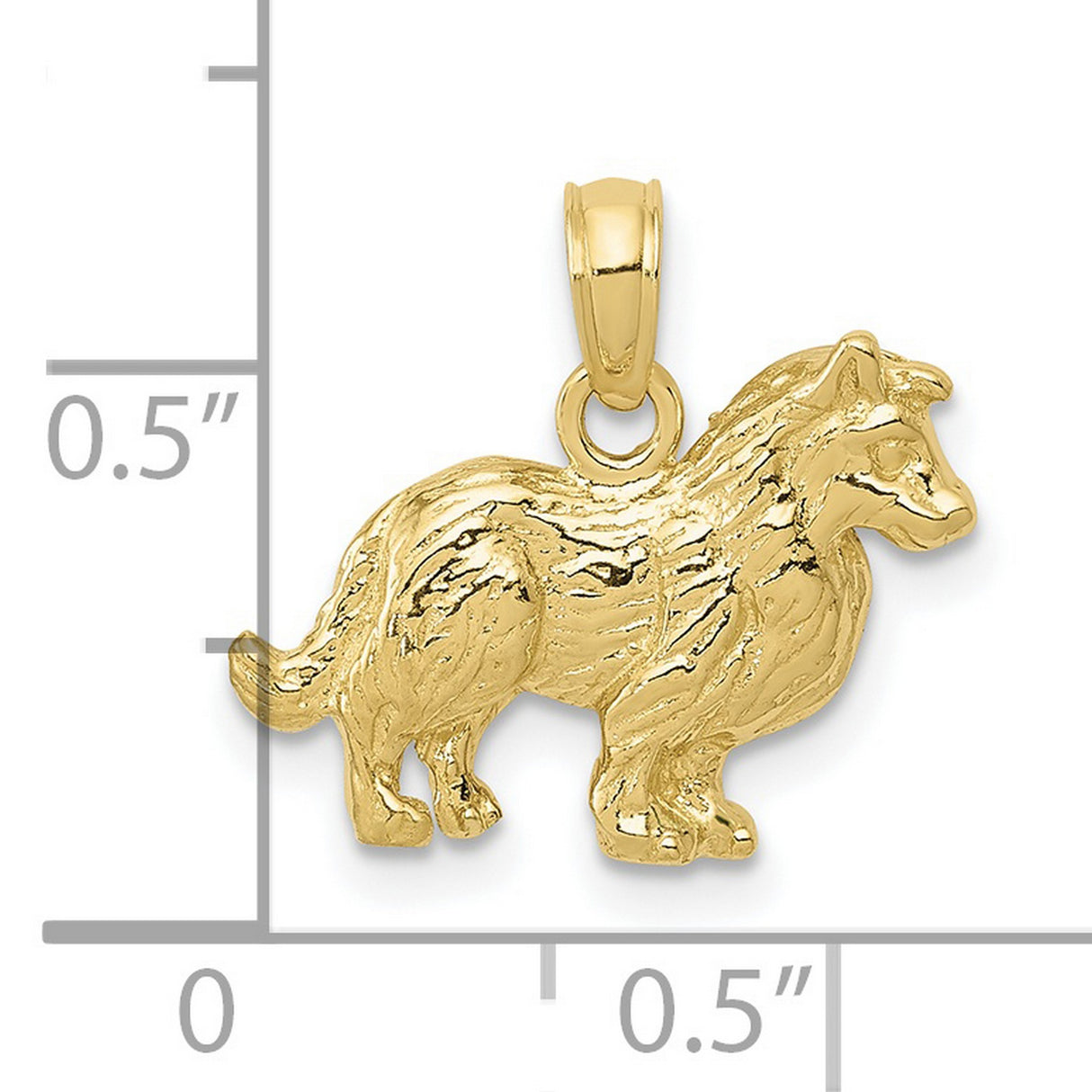 10k Yellow Gold Shetland Sheepdog Pendant, Detailed Collie Dog Charm, Animal Jewelry for Women