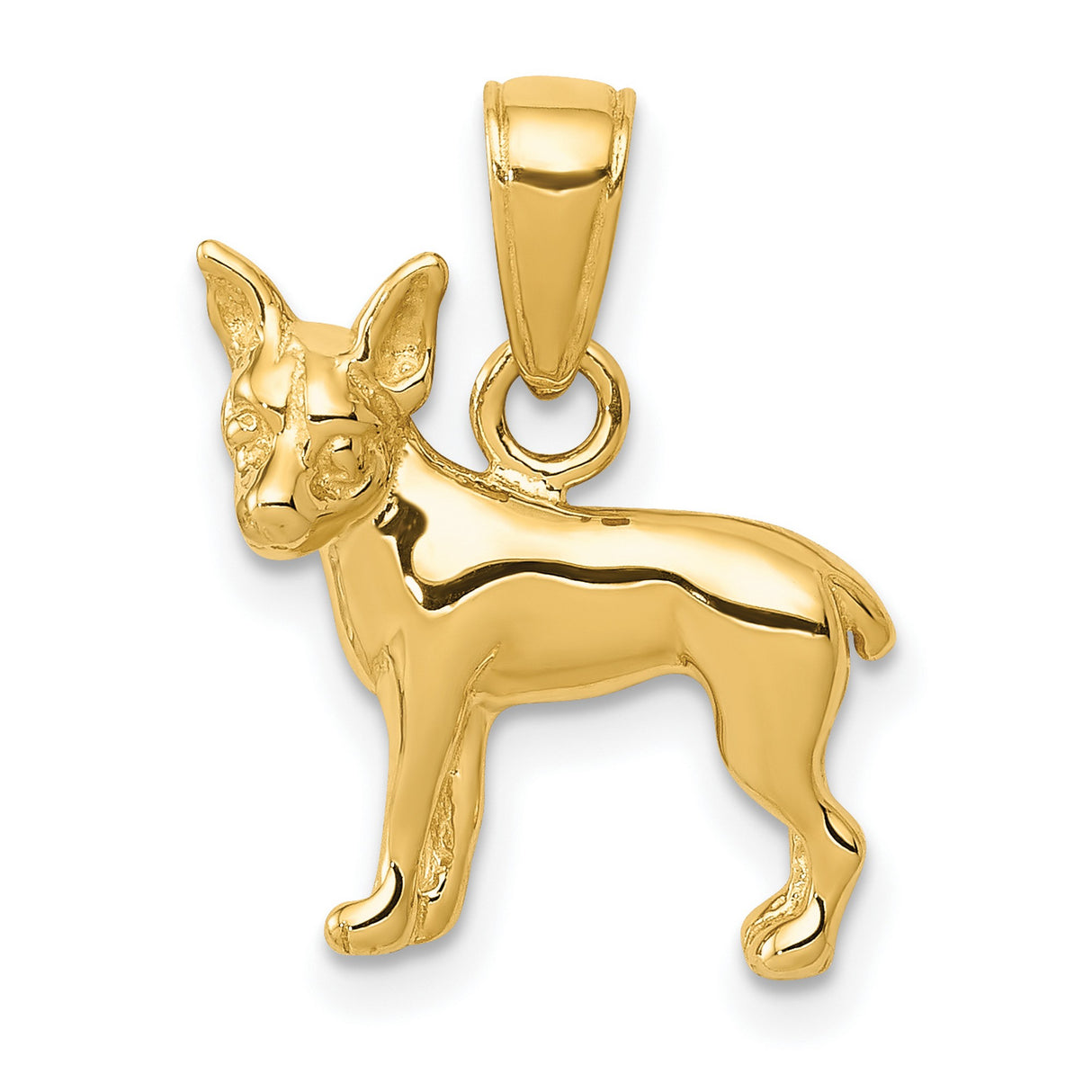 10k Yellow Gold Chihuahua Dog Pendant, Detailed Pet Charm, Polished Finish for Women and Men