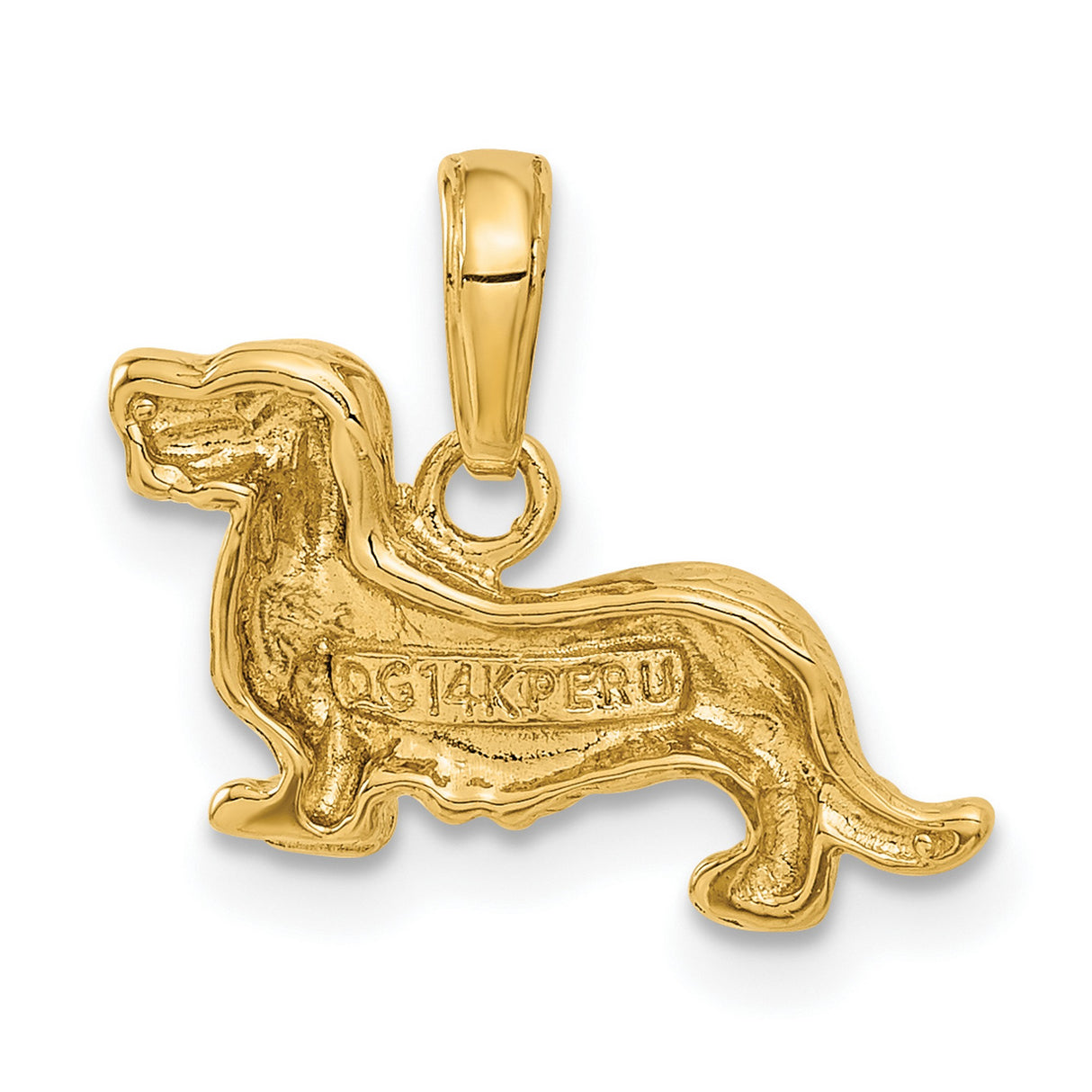 10k Yellow Gold Dachshund Dog Pendant Charm, Long-Haired Design, Animal Jewelry Keepsake