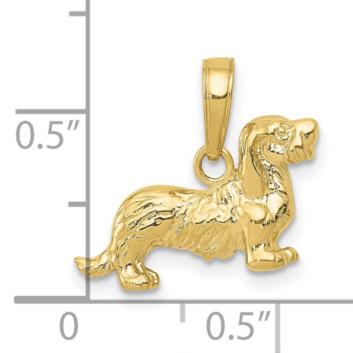 10k Yellow Gold Dachshund Dog Pendant Charm, Long-Haired Design, Animal Jewelry Keepsake