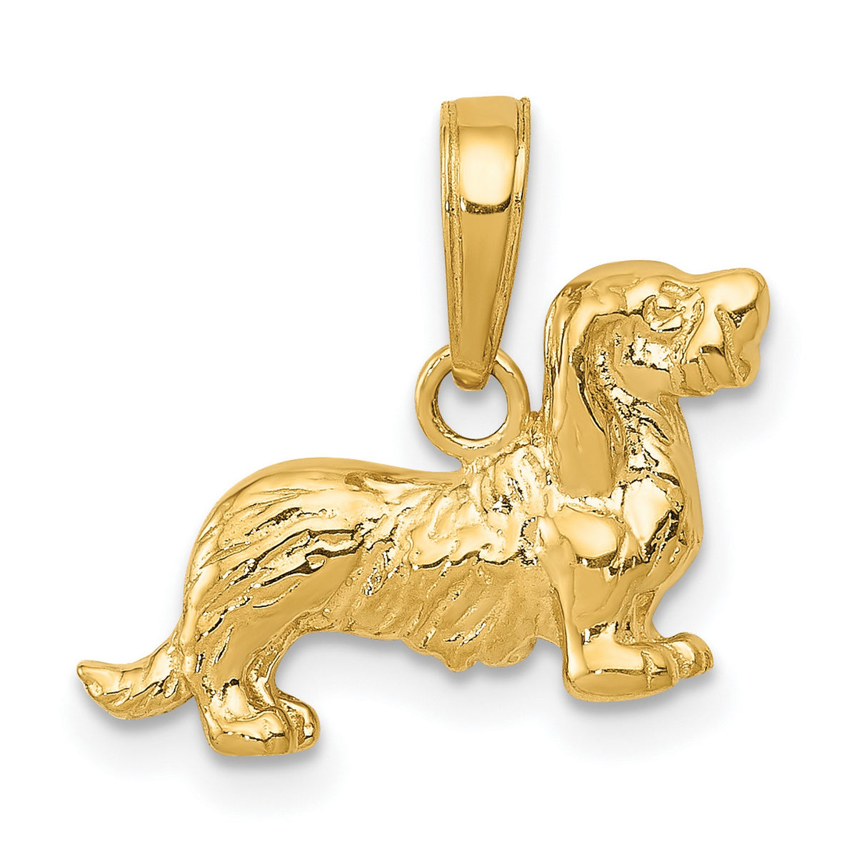 10k Yellow Gold Dachshund Dog Pendant Charm, Long-Haired Design, Animal Jewelry Keepsake