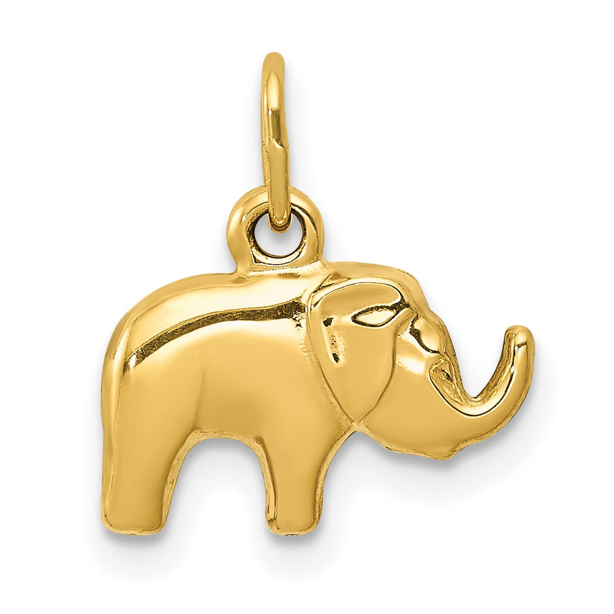 10k Yellow Gold Elephant Pendant Charm with Polished Finish, Symbol of Strength and Luck