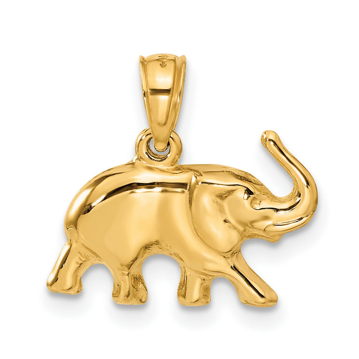 10k Yellow Gold Elephant Pendant with Raised Trunk, Symbol of Wisdom and Strength for Women