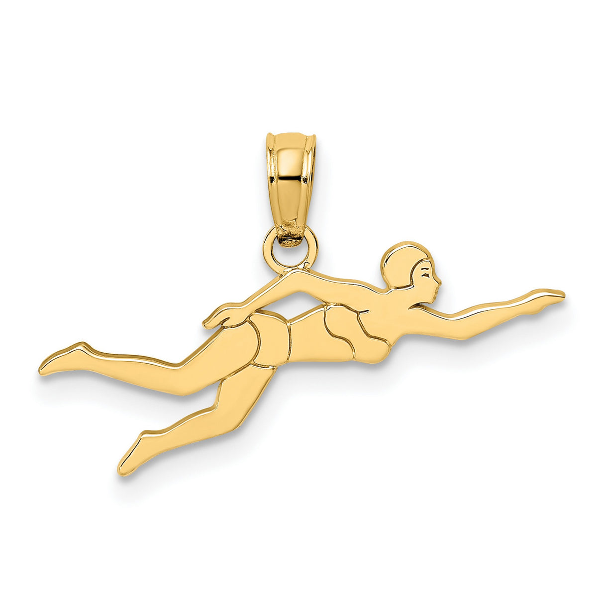 10k Yellow Gold Swimmer Pendant, Mid-Stroke Pose Charm, Athletic Jewelry for Women