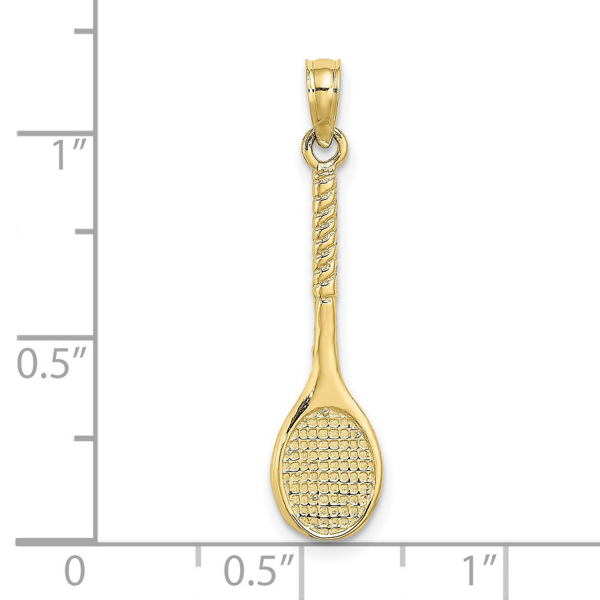10k Yellow Gold Tennis Racket Pendant with Textured Strings and Handle Detail