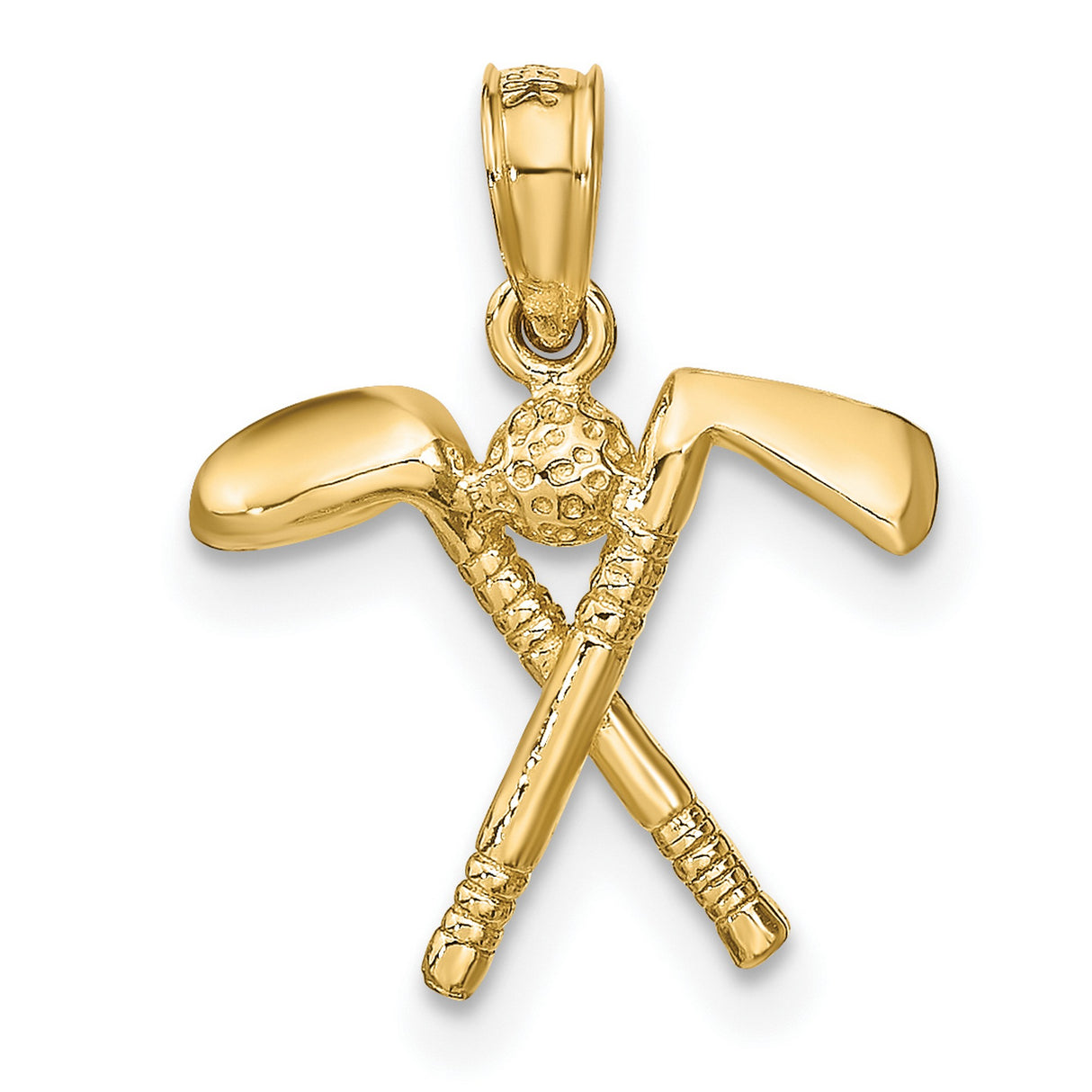 10k Yellow Gold Golf Club Pendant with Textured Ball and Crossed Clubs Design