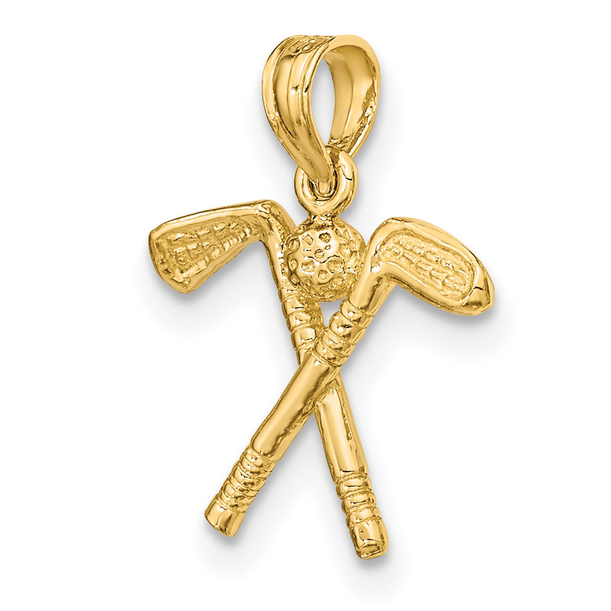 10k Yellow Gold Golf Club Pendant with Textured Ball and Crossed Clubs Design