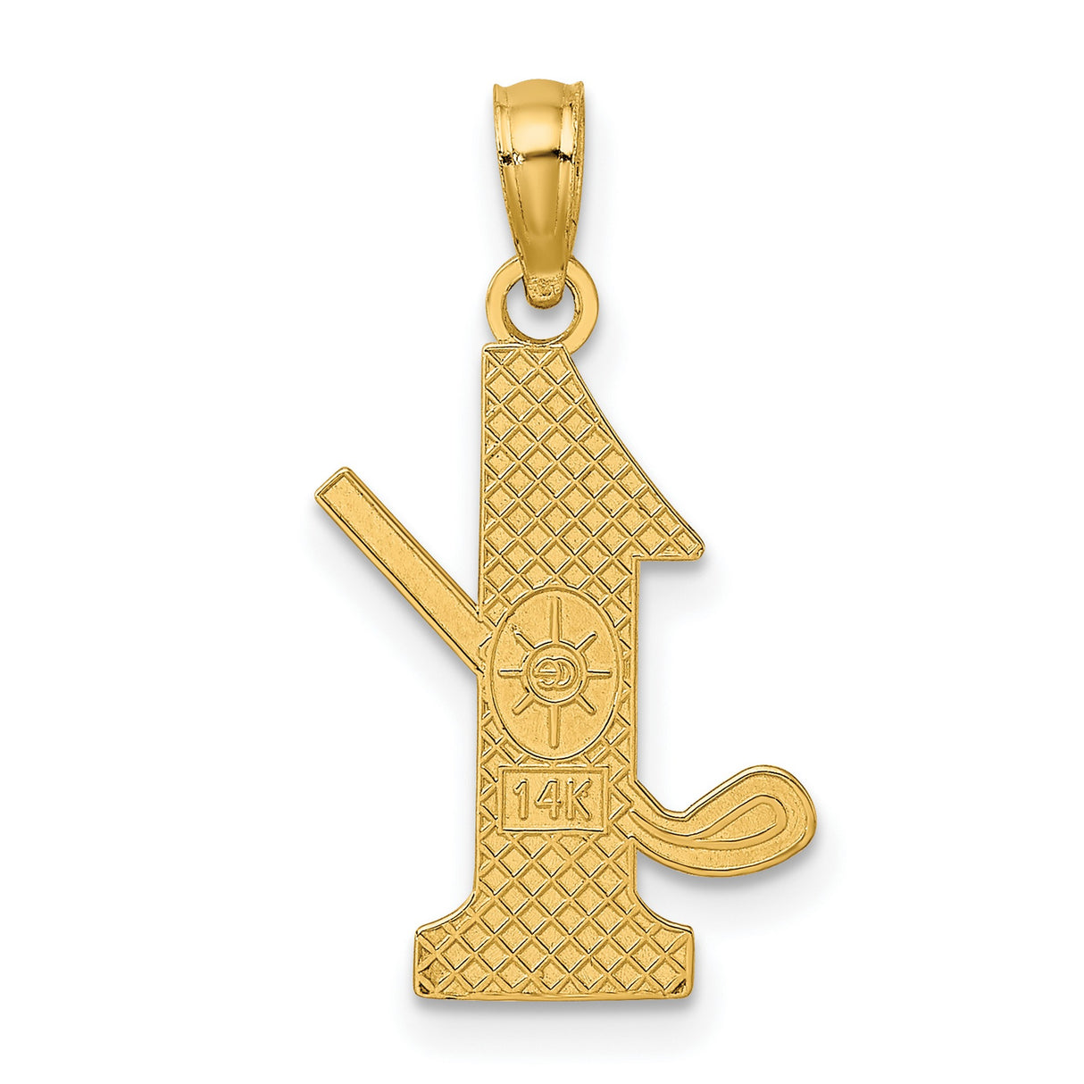 10k Yellow Gold Golf Pendant with Number One and Club Design, Unisex Sports Charm