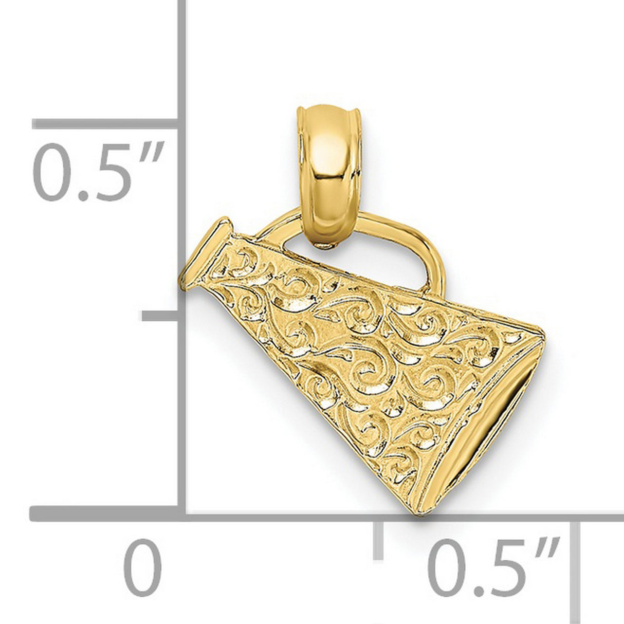 10k Yellow Gold Megaphone Charm Pendant with Ornate Scroll Design, Sports Jewelry for Women