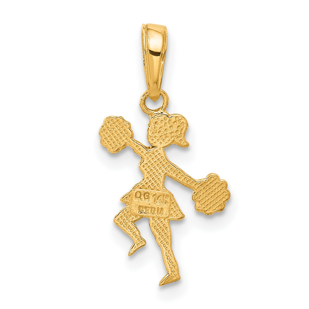 10k Yellow Gold Cheerleader Pendant with Pom-Poms, Mid-Dance Pose Charm for Women or Teens