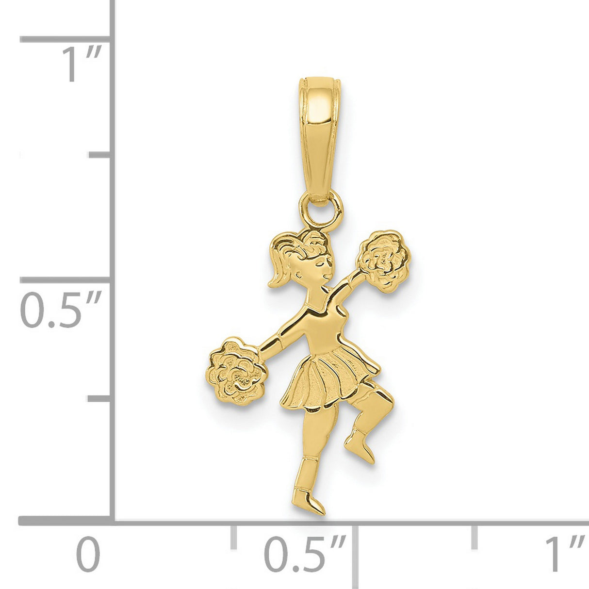 10k Yellow Gold Cheerleader Pendant with Pom-Poms, Mid-Dance Pose Charm for Women or Teens