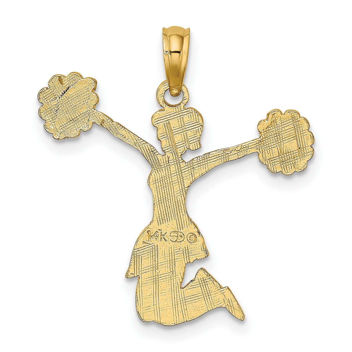 10k Yellow Gold Cheerleader Pendant with Pom-Poms, Jumping Female Sports Charm