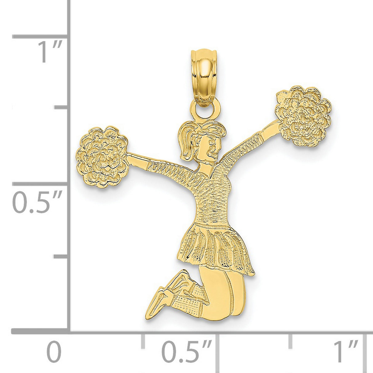10k Yellow Gold Cheerleader Pendant with Pom-Poms, Jumping Female Sports Charm