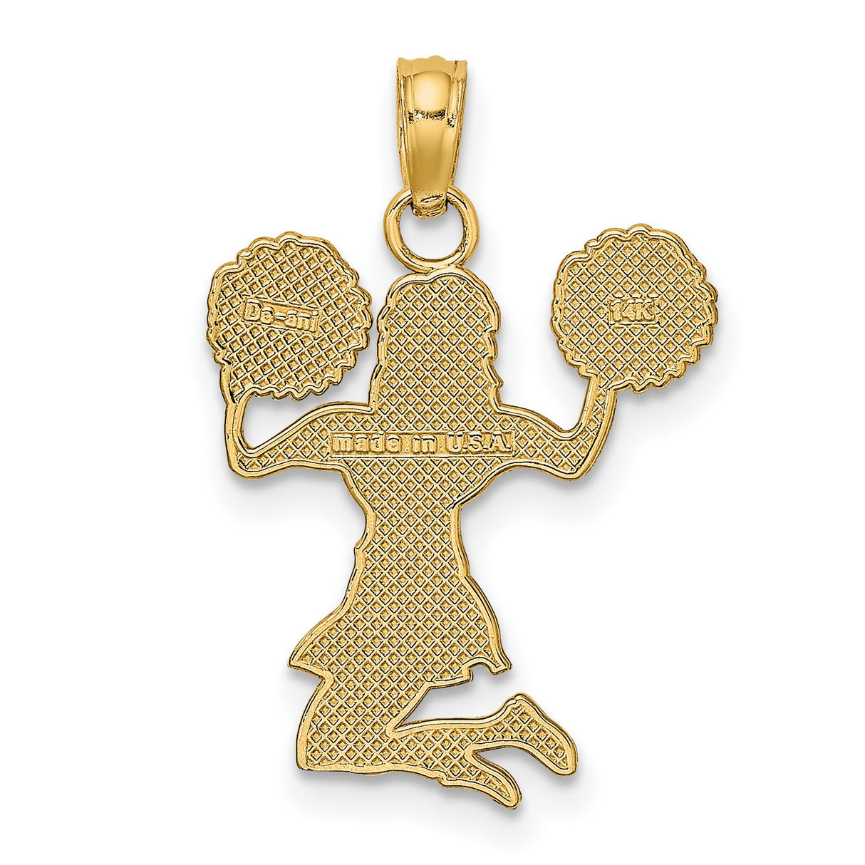10k Yellow Gold Cheerleader Pendant with Pom-Poms, Mid-Jump Sports Charm