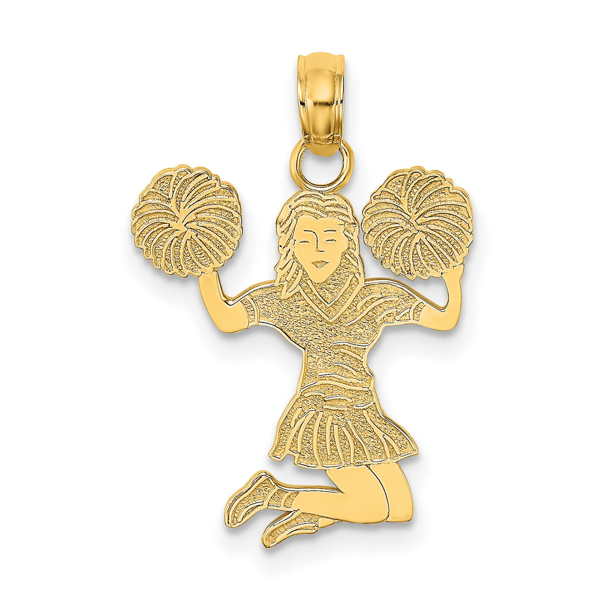 10k Yellow Gold Cheerleader Pendant with Pom-Poms, Mid-Jump Sports Charm