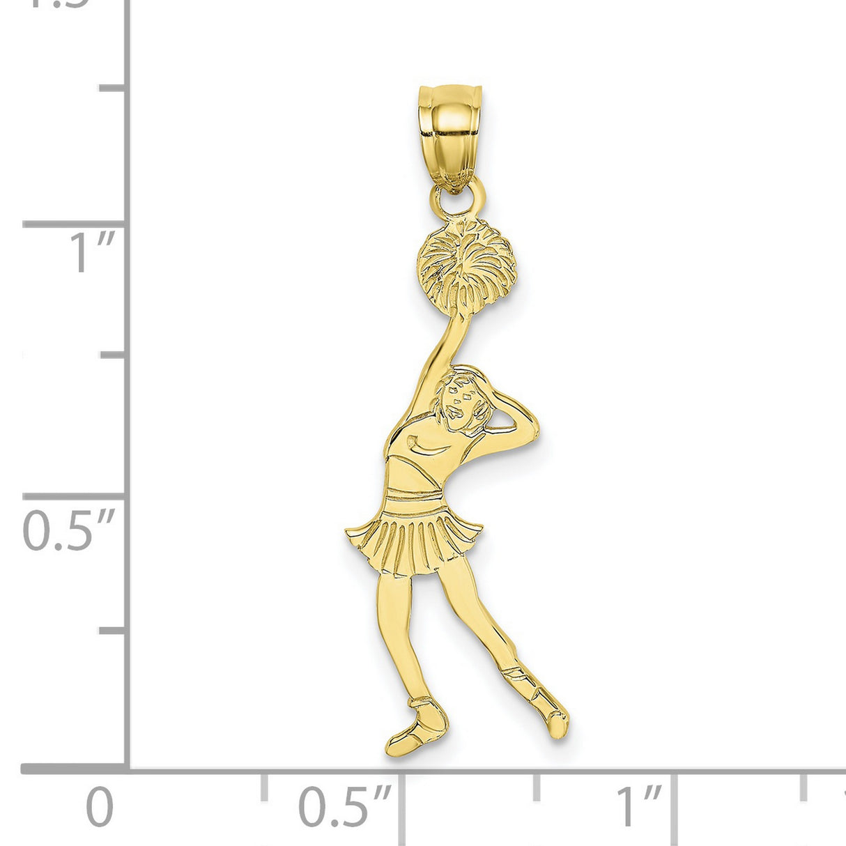 10k Yellow Gold Cheerleader Pendant in Action Pose with Pom-Poms, Sports Charm for Women