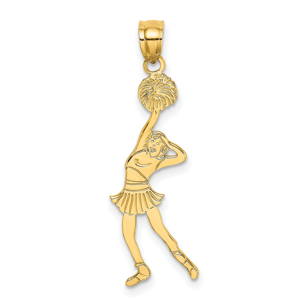 10k Yellow Gold Cheerleader Pendant in Action Pose with Pom-Poms, Sports Charm for Women